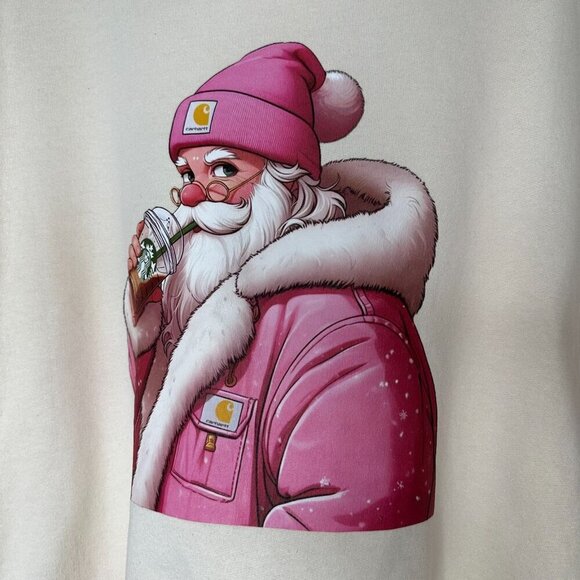 Jerzees Starbucks Santa Sweatshirt Size L Beige Crew neck Cotton Blend - Picture 9 of 9